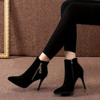 Benthe - High Heel Velvet Black Ankle Boots
