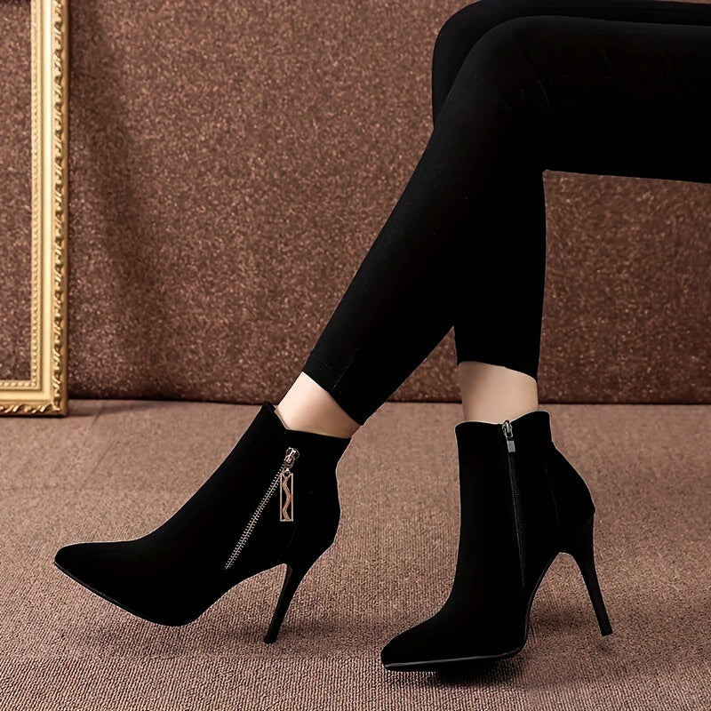 Benthe - High Heel Velvet Black Ankle Boots