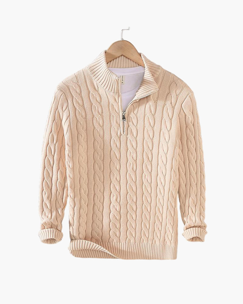 TAEBAEK Zip-Up Cable Knit Sweater