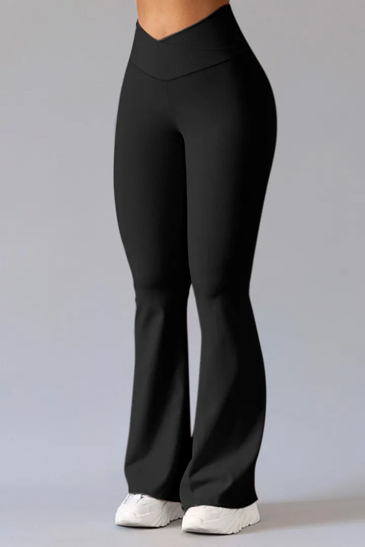 Women's Fitted Flared Sports Trousers with V-Waistband for Ultimate Comfort During Workouts