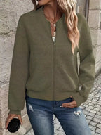 Women's Lightweight Zip-Up Bomber Jacket with Ribbed Cuffs