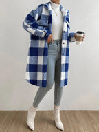 Winter-Ready Checked Midi Teddy Coat for Women with Buttons and Pockets