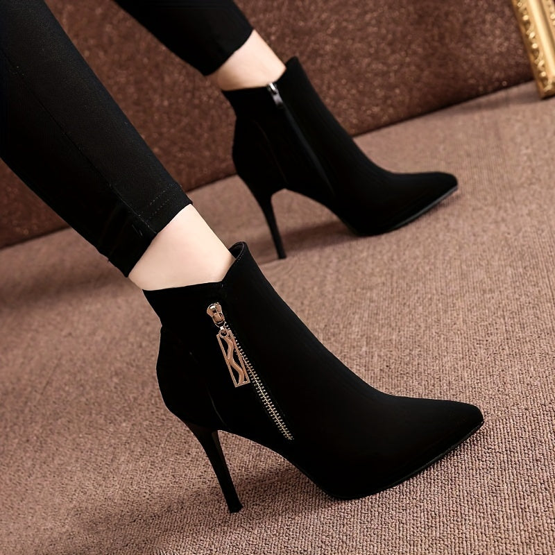 Benthe - High Heel Velvet Black Ankle Boots