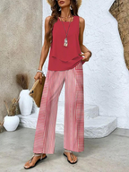 Soraya - Breezy Summer Ensemble with Leaf Print and Flowing Trousers