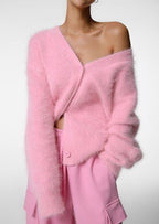 Women's V-Neck Oversized Fluffy Cardigan