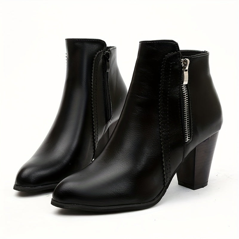 May - Chunky Heel Ankle Boots with Zip and Mesh Sole