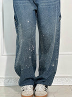 High-Waisted Glitter Baggy Jeans for Women