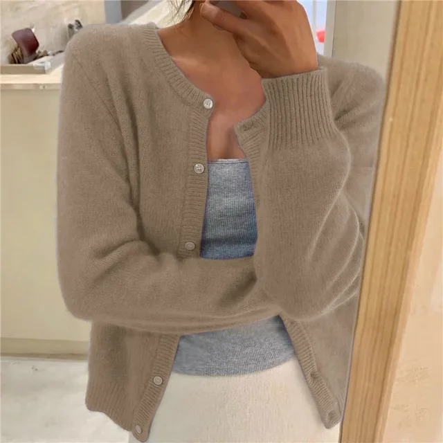 Women's Soft Knit Cardigan – Round Neck, Button Closure, Ribbed Cuffs