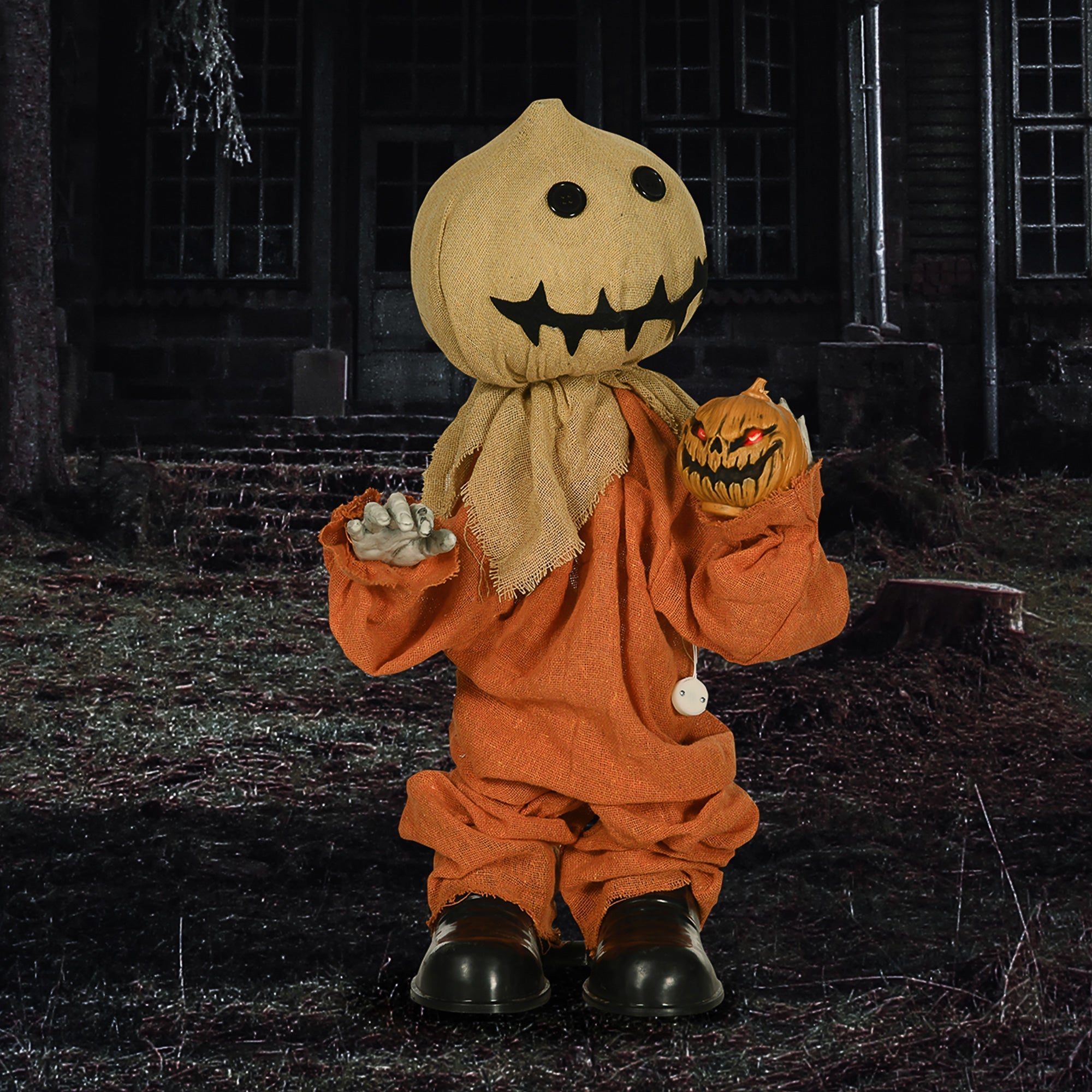 Animated Halloween Scarecrow with LED Lights — Creepy Garden Decoration (80 cm)