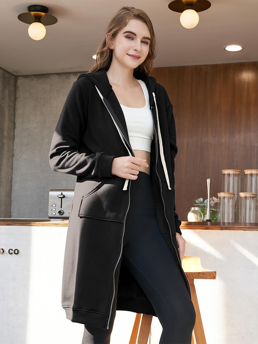 Women's Sporty Midi Hoodie Dress with Zipper Pockets for Ultimate Comfort