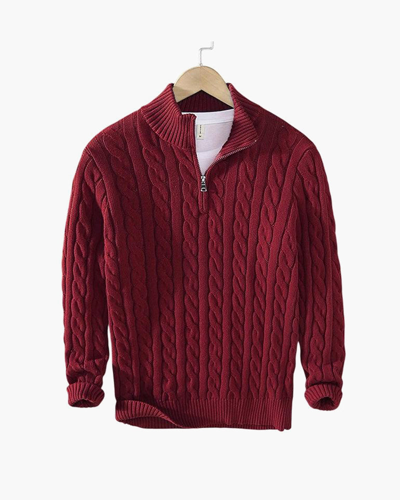 TAEBAEK Zip-Up Cable Knit Sweater