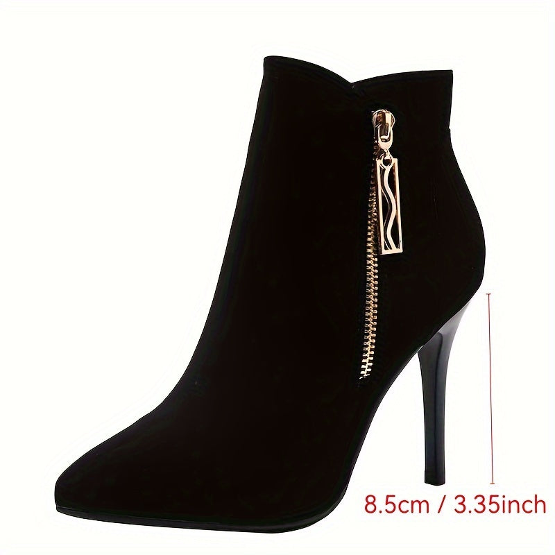 Benthe - High Heel Velvet Black Ankle Boots