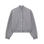 Womens Wool Blend Bomber Jacket – Button Closure & Ribbed Cuffs – Casual Chic Style