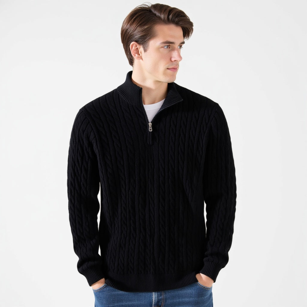 TAEBAEK Zip-Up Cable Knit Sweater