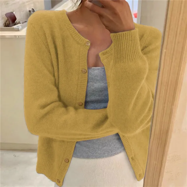 Women's Soft Knit Cardigan – Round Neck, Button Closure, Ribbed Cuffs