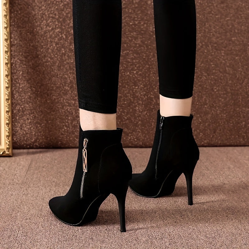 Benthe - High Heel Velvet Black Ankle Boots