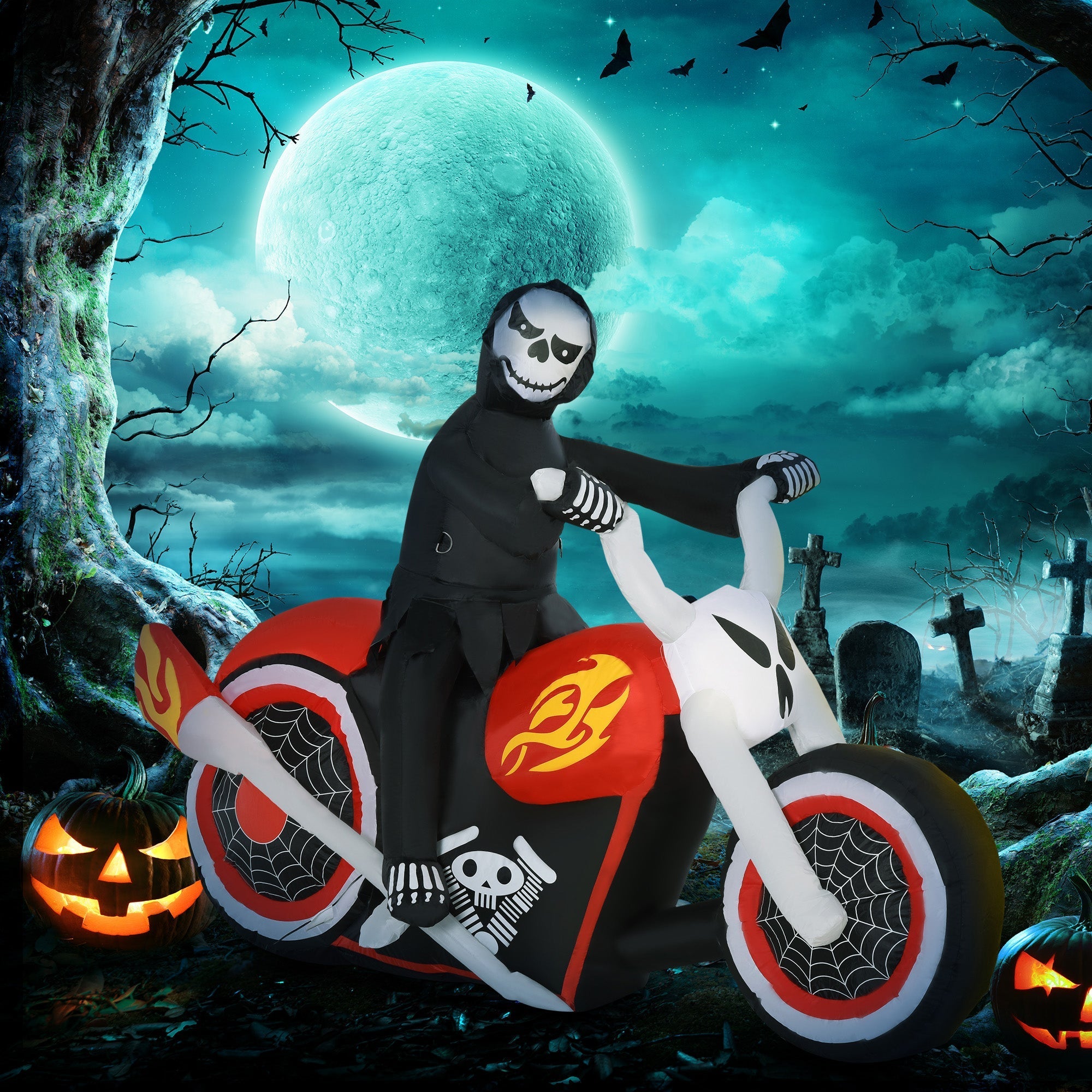 Inflatable Halloween Motorcycle Rider - Spooky LED Decoration (180×55×120 cm)