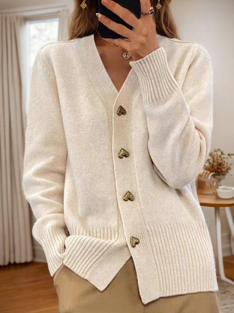 Kira - Heart Button Knitted Cardigan