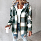 Casual Hooded Checked Coat for Women - Autumn Style