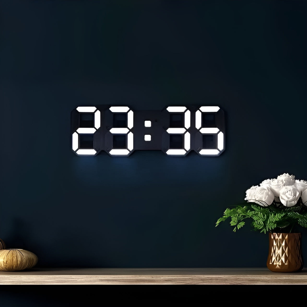 Contemporary 3D LED Wall Clock with Digital Display and User-Friendly Controls