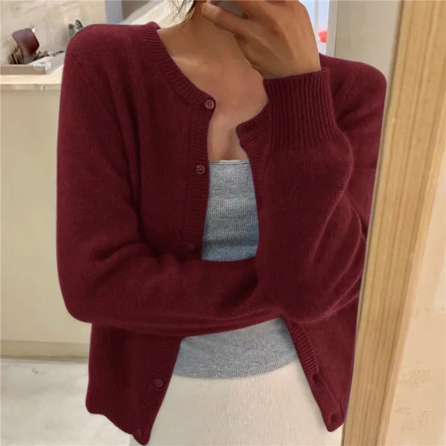 Women's Soft Knit Cardigan – Round Neck, Button Closure, Ribbed Cuffs