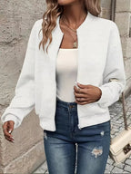 Women's Lightweight Zip-Up Bomber Jacket with Ribbed Cuffs