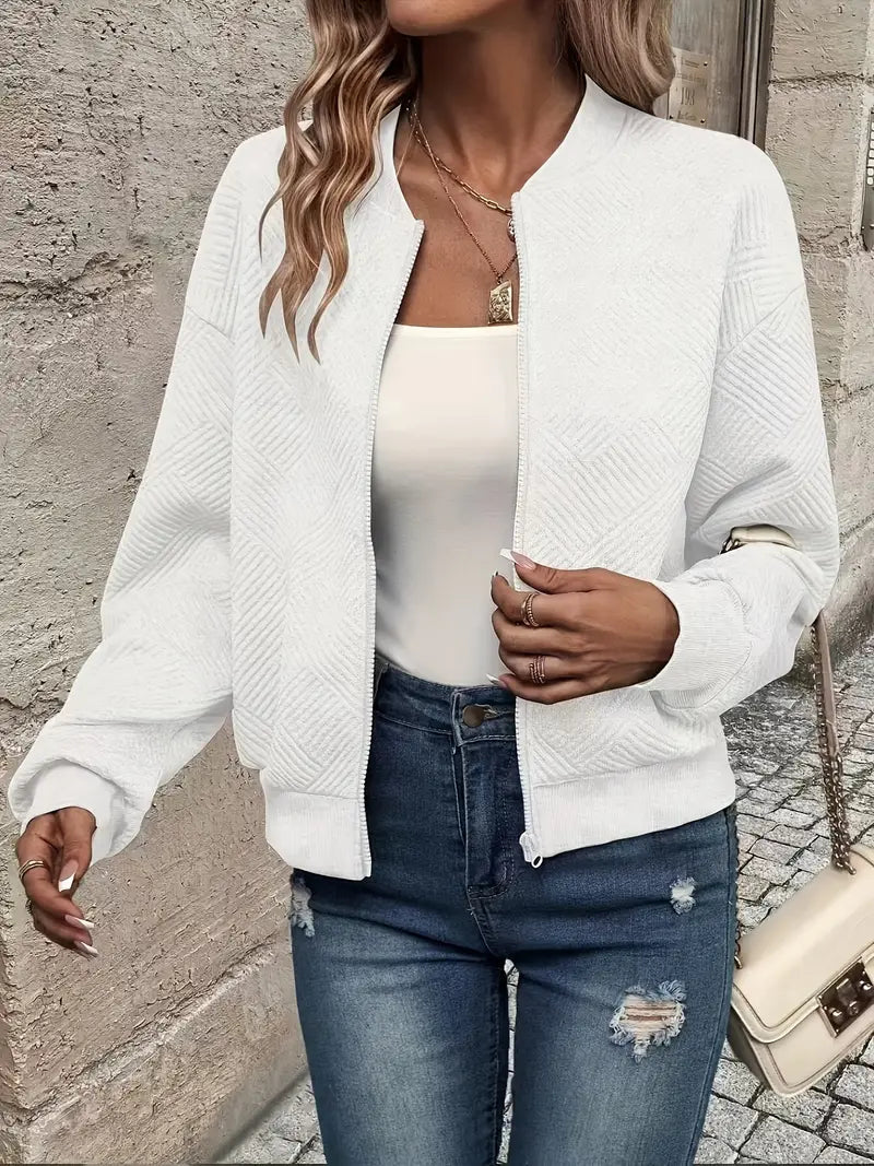 Women's Lightweight Zip-Up Bomber Jacket with Ribbed Cuffs
