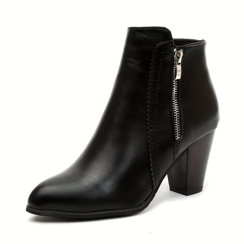 May - Chunky Heel Ankle Boots with Zip and Mesh Sole