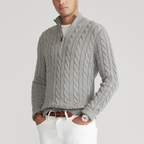 Men's Jumper – Cable Knit with Half Zip