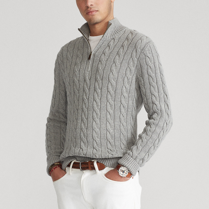 Men's Jumper – Cable Knit with Half Zip