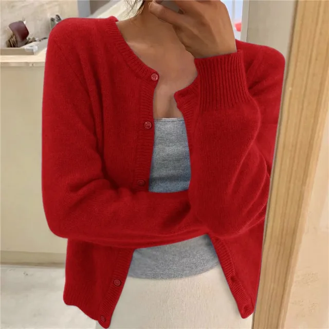 Women's Soft Knit Cardigan – Round Neck, Button Closure, Ribbed Cuffs
