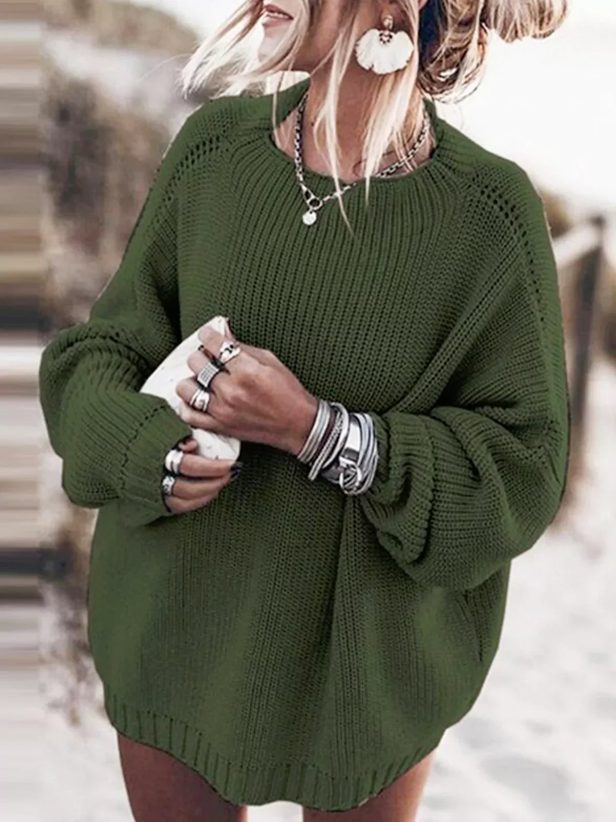 Cozy Oversized Women's Knit Set: Sweater and Mini Skirt