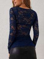 Annelot - Long Sleeve Lace Bodysuit with Deep V-Neck