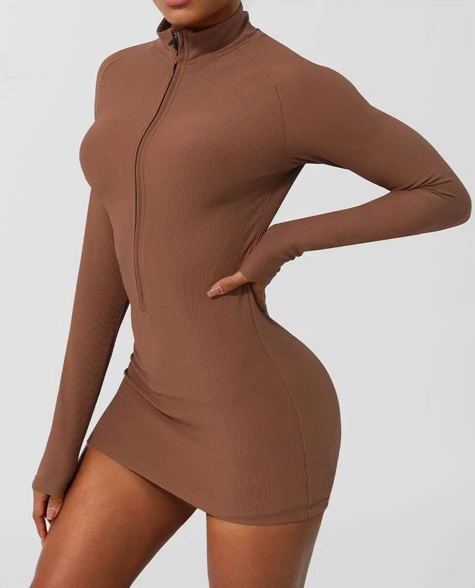 Women's Sporty Ribbed Zip Dress