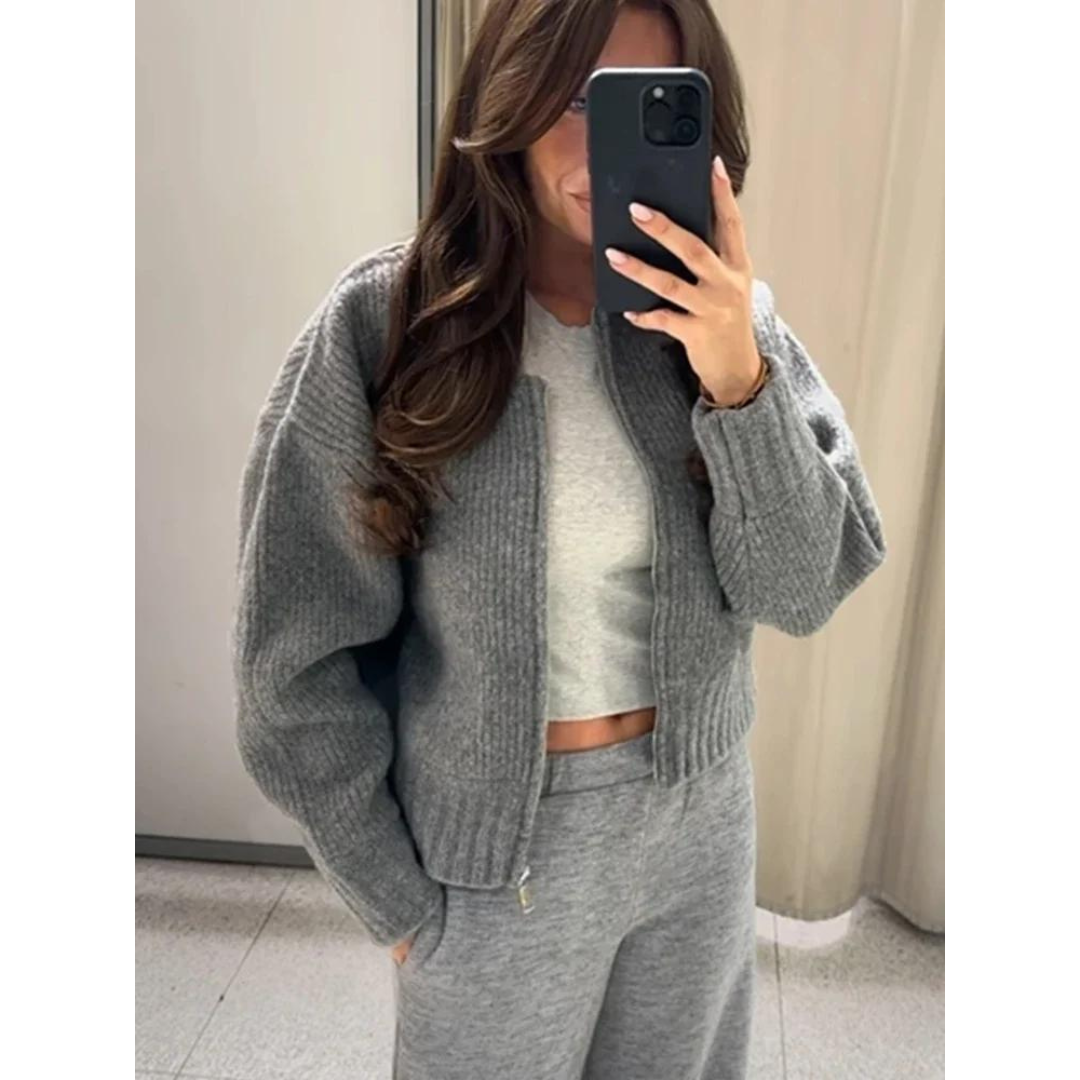 Orhaney | Women's Round Neck Cardigan | Zip Closure