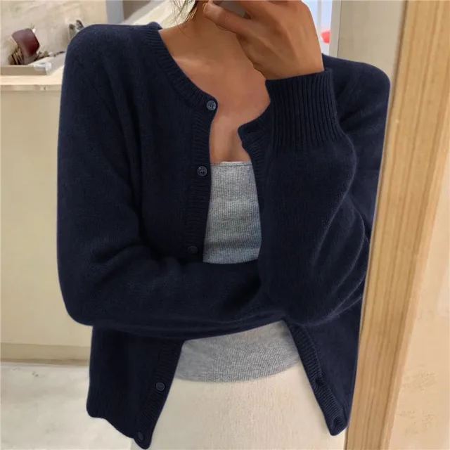 Women's Soft Knit Cardigan – Round Neck, Button Closure, Ribbed Cuffs