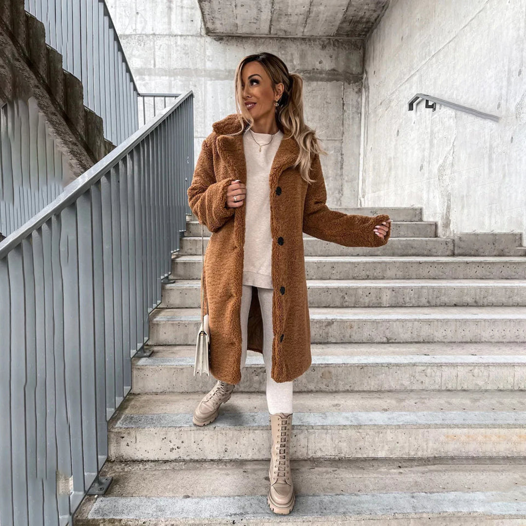 Soft Beige Long Teddy Coat for Women
