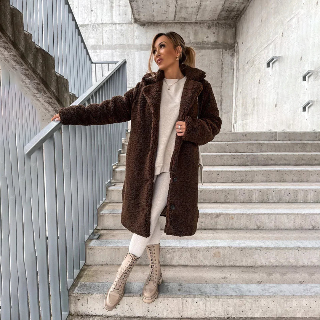 Soft Beige Long Teddy Coat for Women