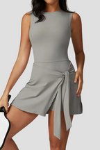 Chic Women's Sports Romper Dress with Skirt