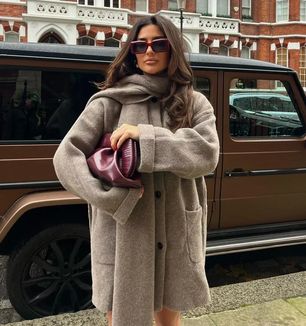 LD | Knitted Loose Coat with Scarf