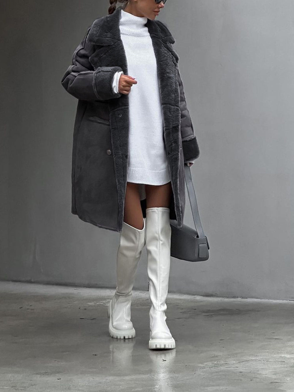 Women's Chic Oversized Lapel Button-Up Winter Coat