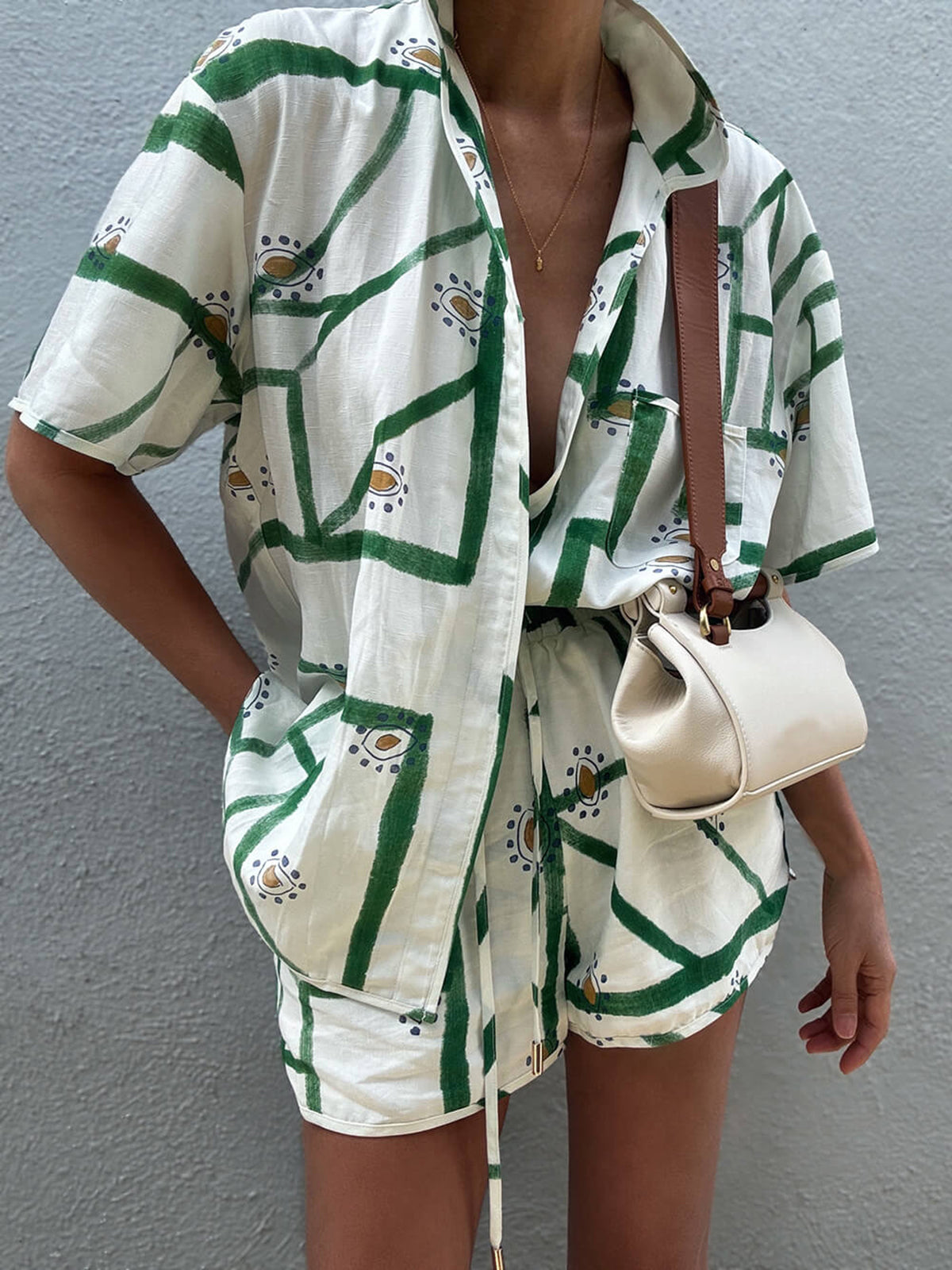 Larissa - Summer Outfit Featuring Shorts and a Printed Blouse