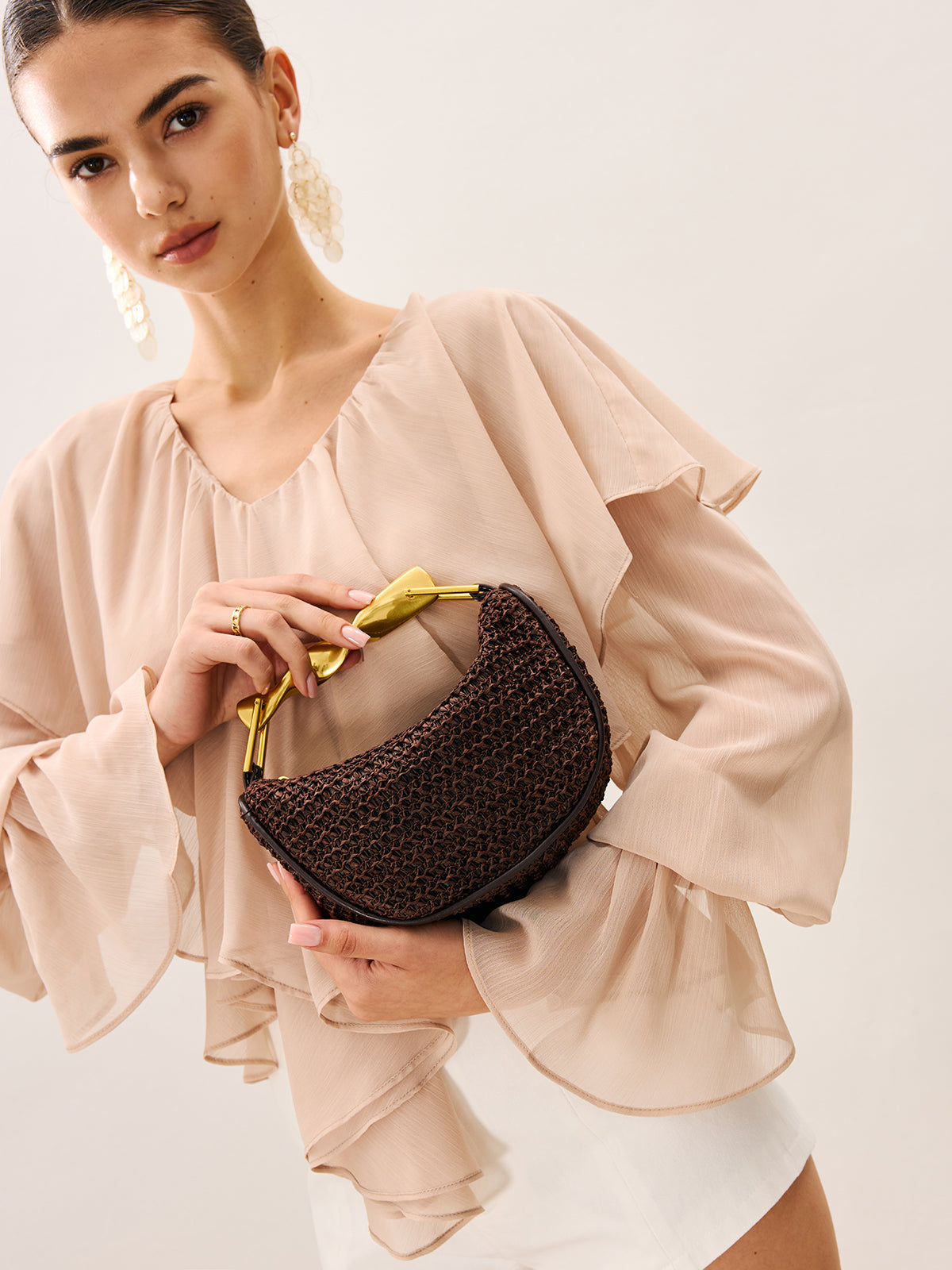 Ella & Rose - Woven Handbag with Gold Accent