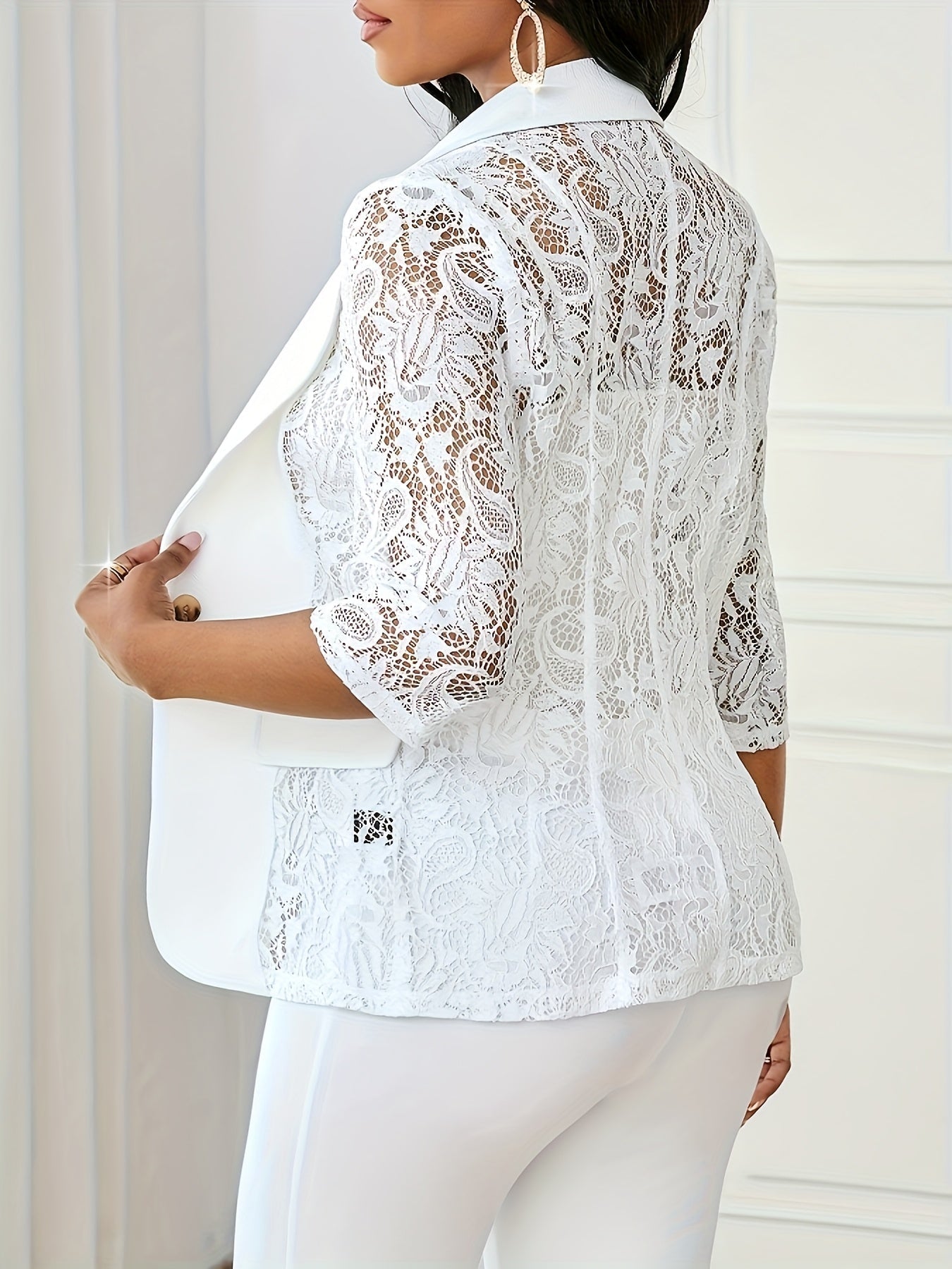 Bo - Blazer Featuring Contrast Lace and Three-Quarter Sleeves