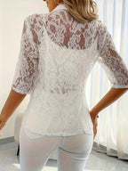 Bo - Blazer Featuring Contrast Lace and Three-Quarter Sleeves