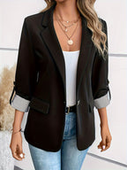 Lieke - Blazer with Rolled Sleeves and Single Button Fastening