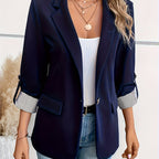 Lieke - Blazer with Rolled Sleeves and Single Button Fastening