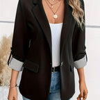 Lieke - Blazer with Rolled Sleeves and Single Button Fastening