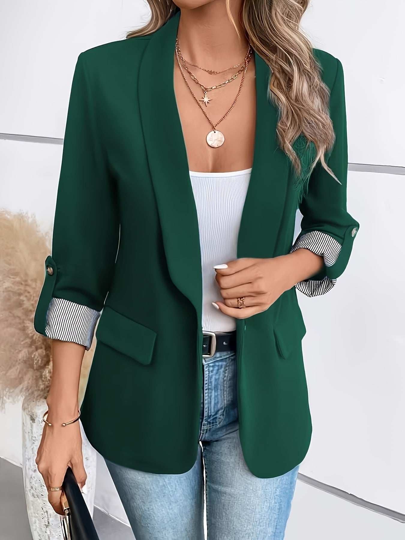 Lieke - Blazer with Rolled Sleeves and Single Button Fastening