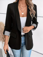 Lieke - Blazer with Rolled Sleeves and Single Button Fastening